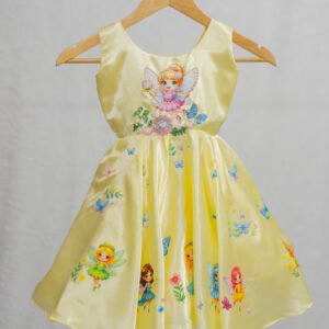 Yellow Satin Fairy Dress for Girls – Butterfly & Floral Applique