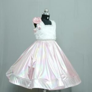 Pearl Fur Bodice Iridescent Party Dress for Girls