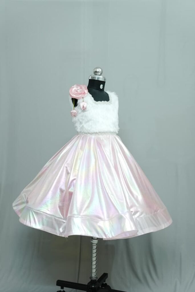 Pearl Fur Bodice Iridescent Party Dress for Girls